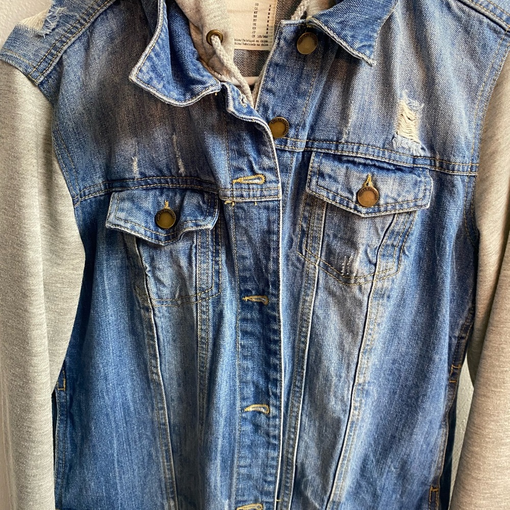 Life In Progress Distressed Button Up Jean Jacket - image 2
